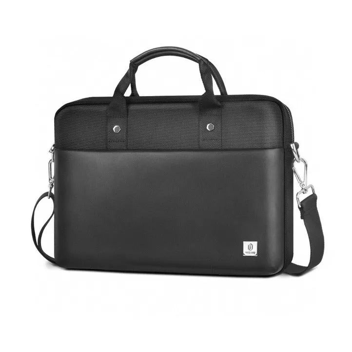 Black Oxford cloth laptop backpack showing multiple compartments and a separate padded laptop section.