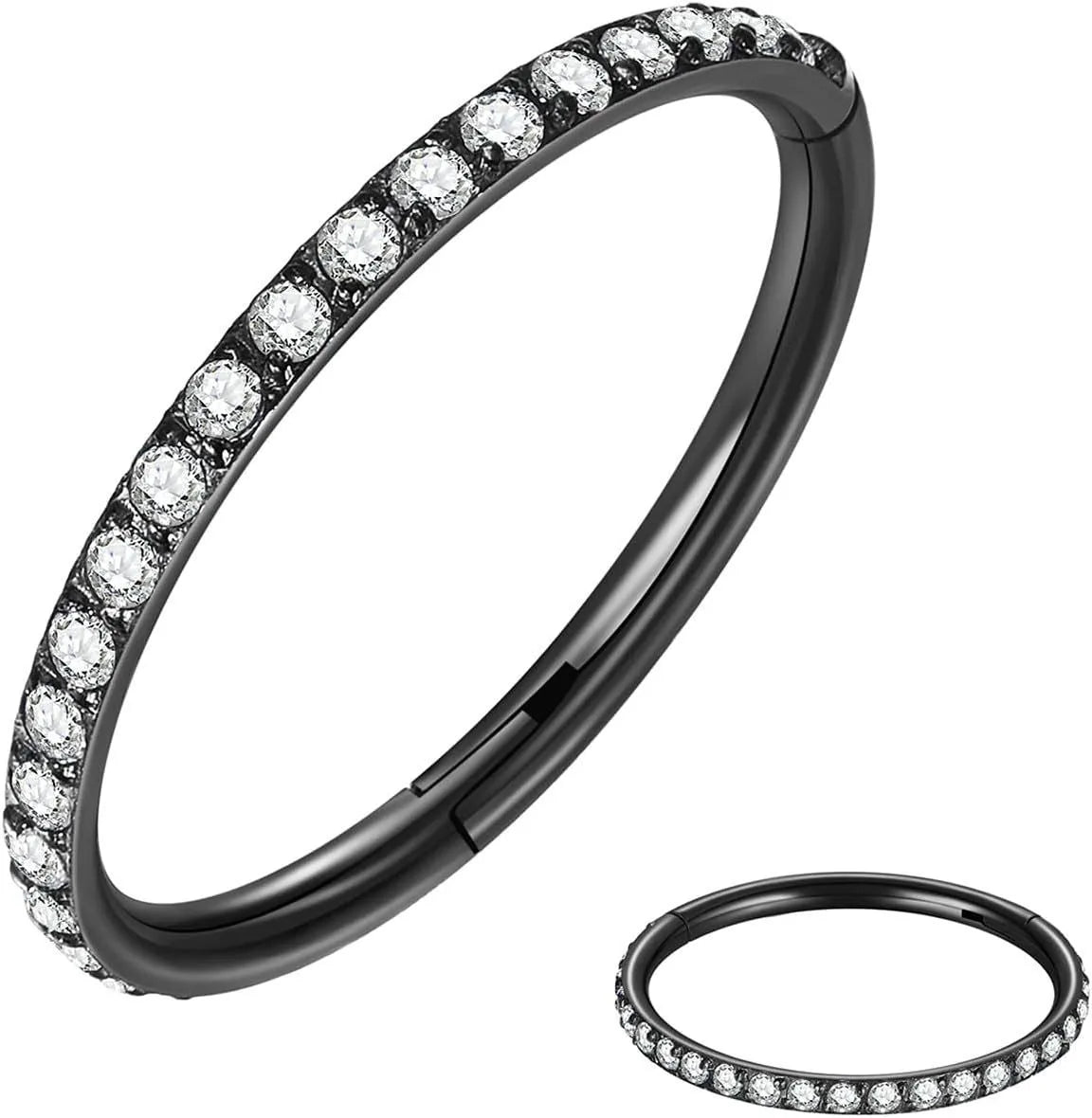 Stainless steel seamless nose ring with diamond accent in multiple colour finishes and sizes