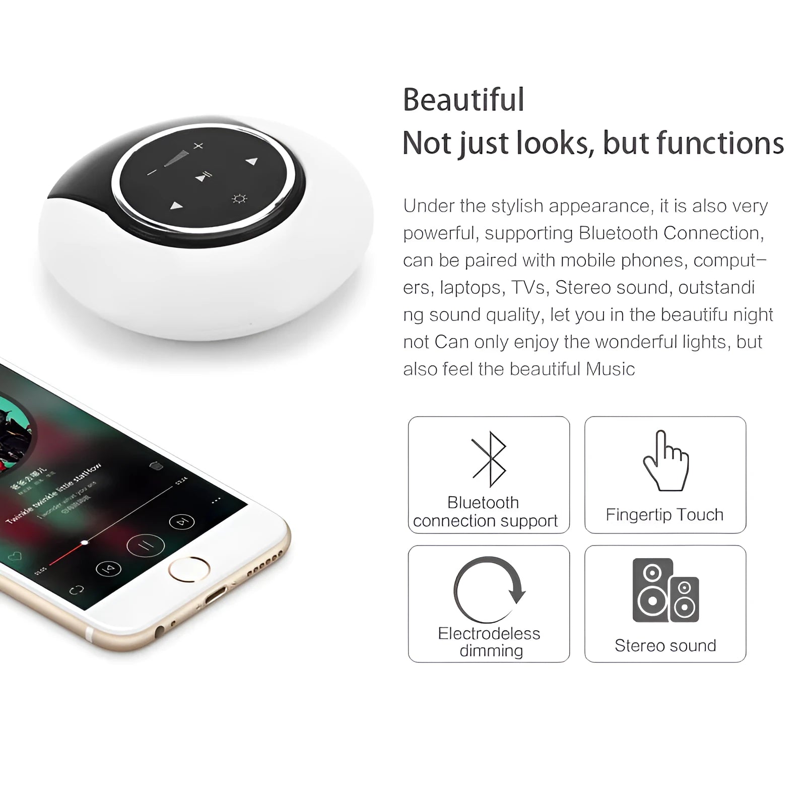 Blue Bluetooth speaker LED desk lamp with touch controls and folding design on wooden desktop