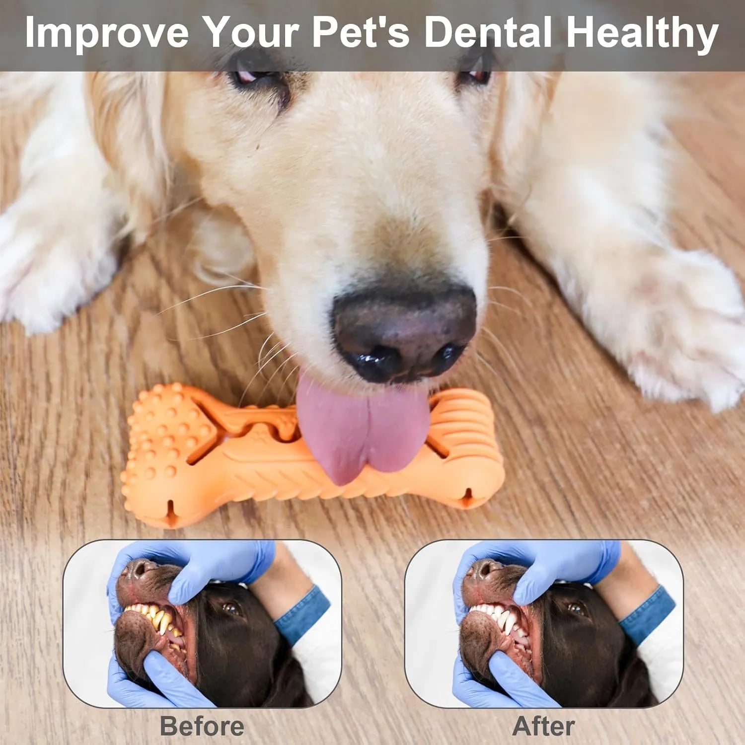 Blue bone-shaped dog chew toy made from natural rubber with textured surface for teeth cleaning