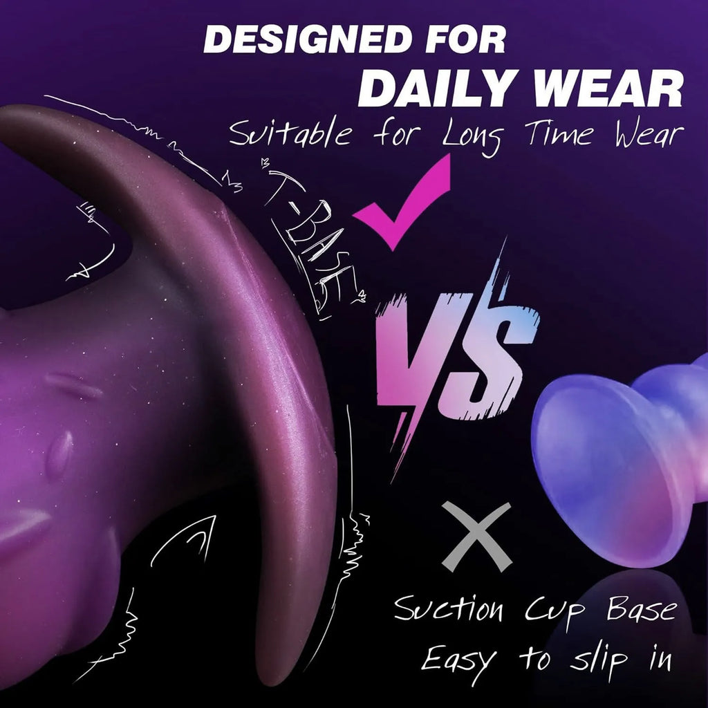 Liquid silicone masturbator in black, gold, or purple colours showing S, M, L, XL size options