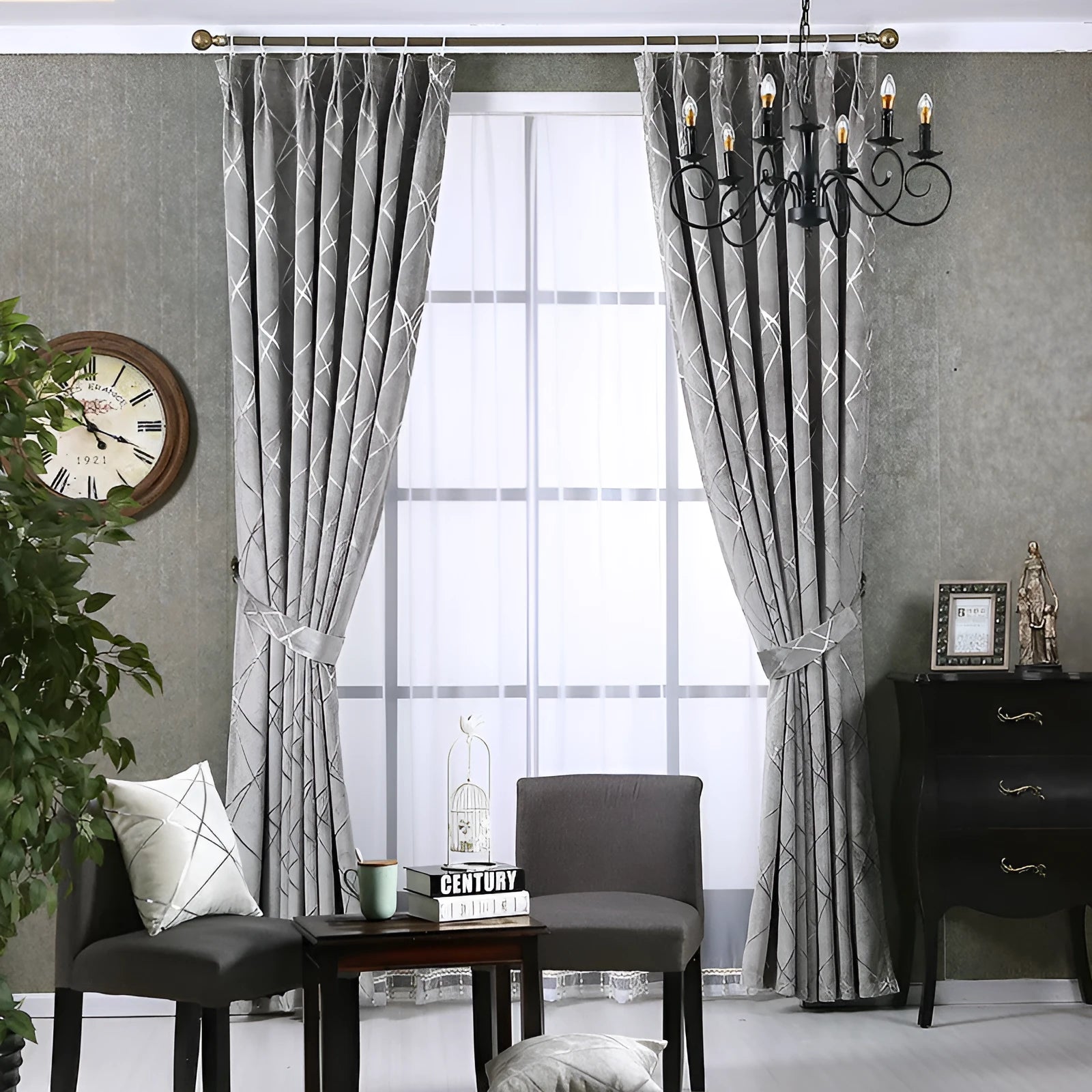Modern minimalist chenille blackout curtain panel in grey, 1m x 2.7m, jacquard weave