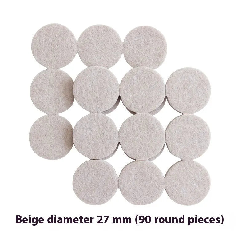 Beige plastic furniture leg protectors in round and square shapes with multiple size options