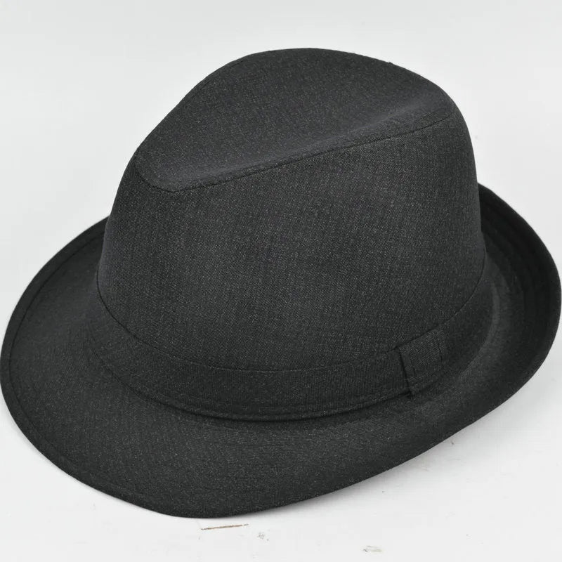 A men's fedora hat for mature gentlemen in thickened suit material or linen, shown in classic colours.