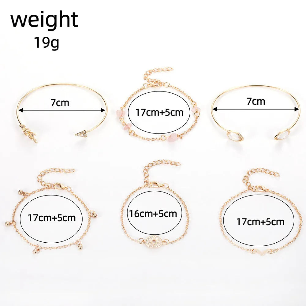 Golden spot drill charm bracelet set with arrow and water drop shapes