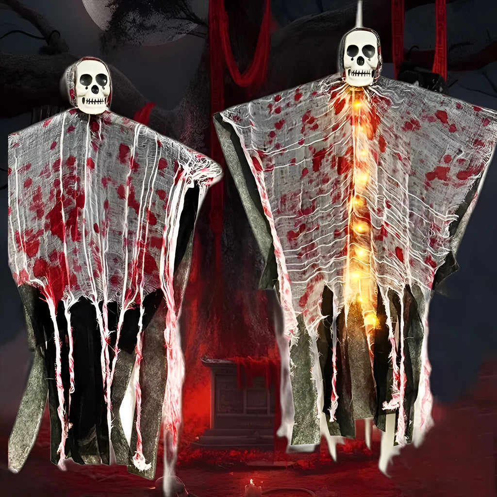 Blood-dyed luminous plastic skull hanging ghost Halloween decoration for outdoor display