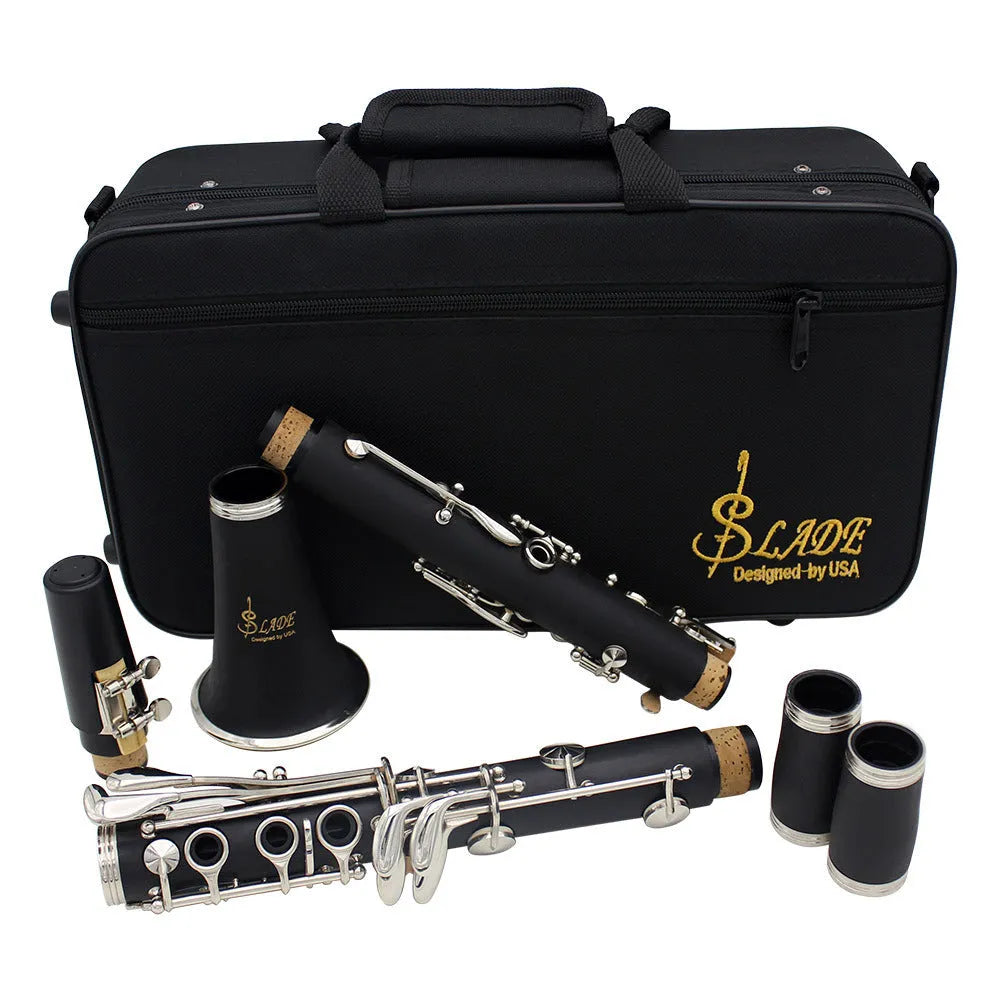 Black bakelite clarinet with nickel-plated keys and included instrument bag