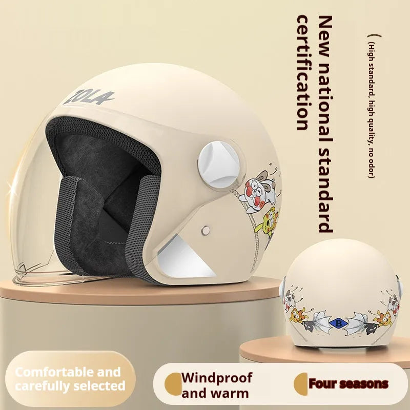 Winter electric bicycle helmet with removable scarf and anti-fog visor in blue colour