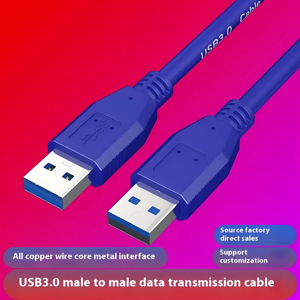 USB 3.0 male-to-male data cable with nickel-plated connectors, showing length options.
