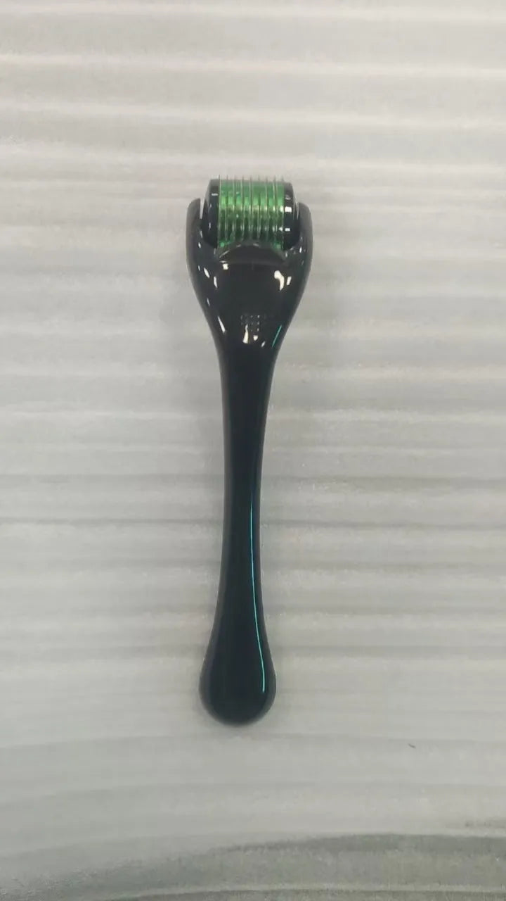 540 micro needle derma roller showing handle and wheel in different colour combinations with size specifications