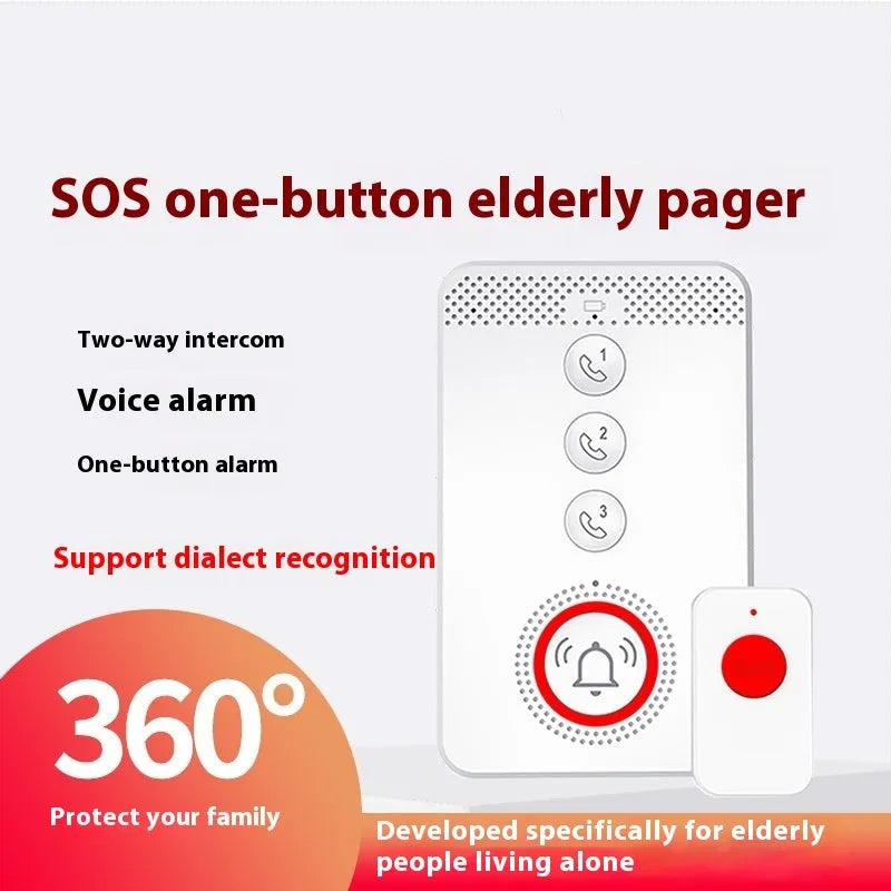 White emergency alert system with central buzzer unit and three wearable emergency buttons