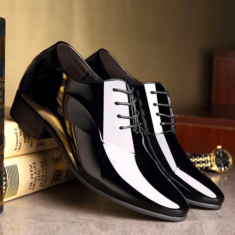 Men's black and brown formal business shoes with pointed toe design