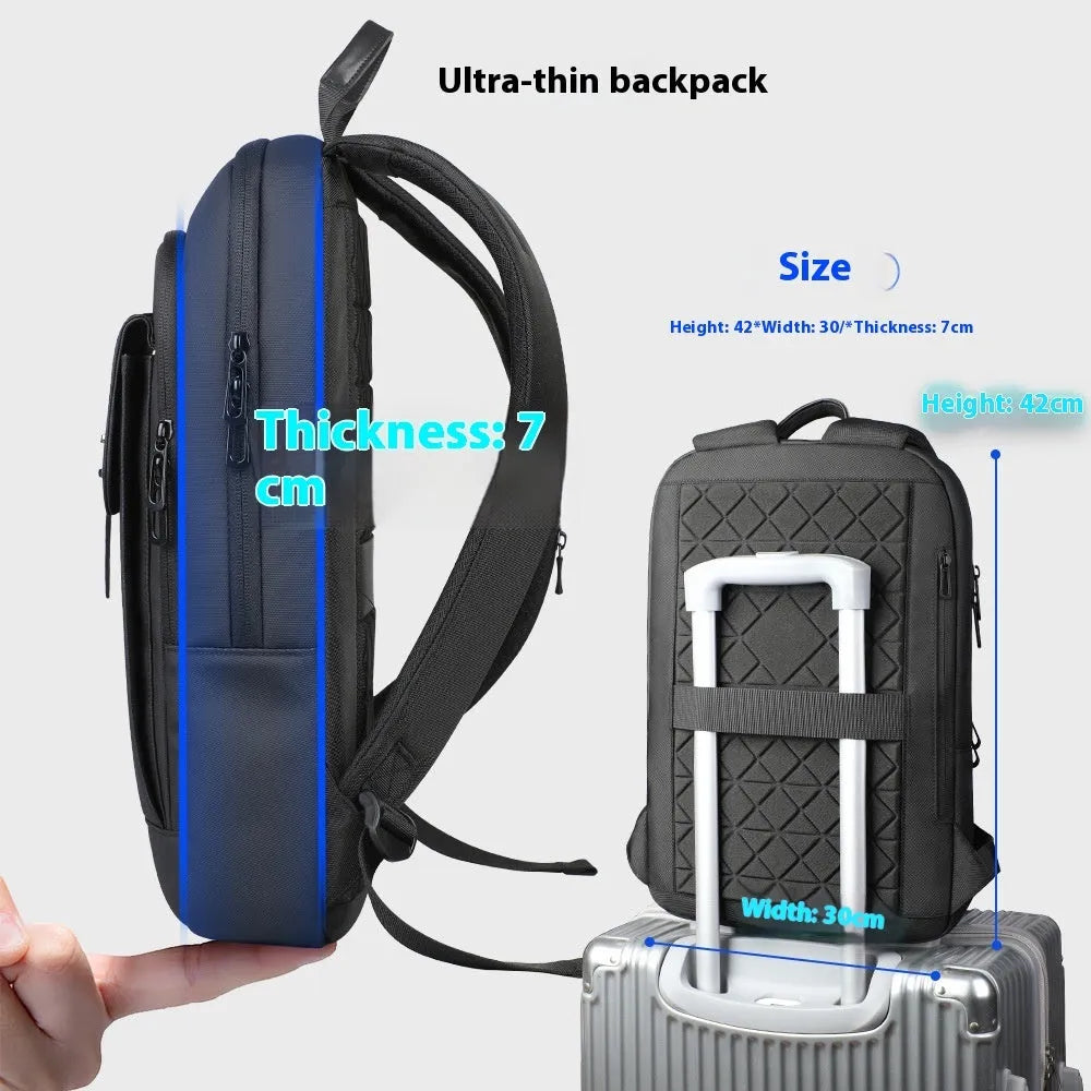 Black Oxford cloth backpack with visible sewing lines for business commuting