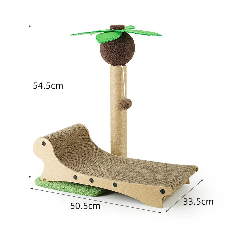 Wooden beach chair style cat climbing frame with hemp scratching column and chamfered design