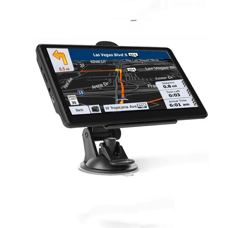 7 inch car GPS navigation device with HD touchscreen display mounted in vehicle