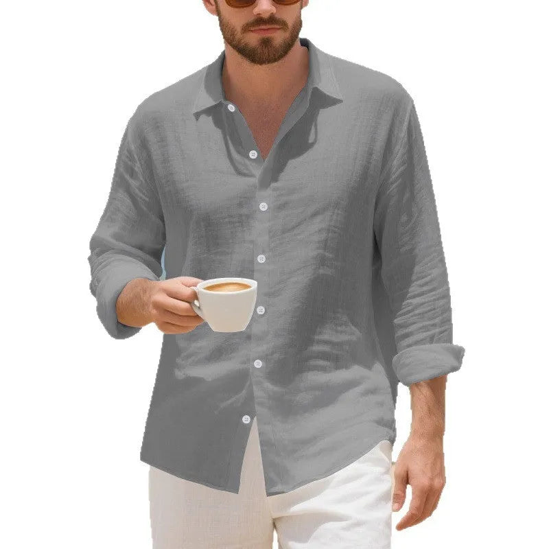 Linen American-style casual shirt in loose fit with non-ironing process