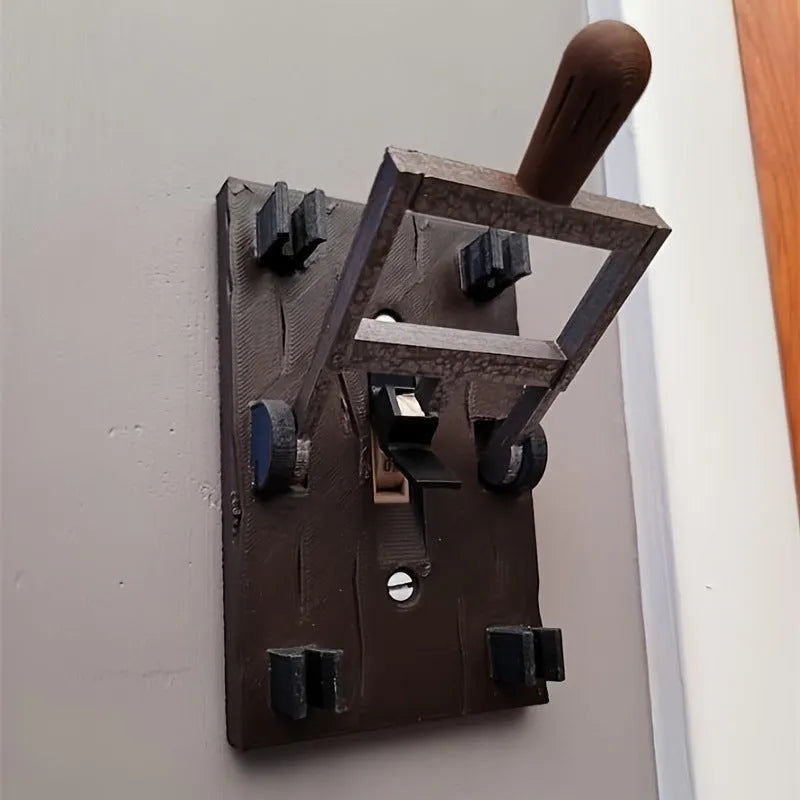 Retro-style decorative wall switch plate with mechanical switch, shown in white PLA material.