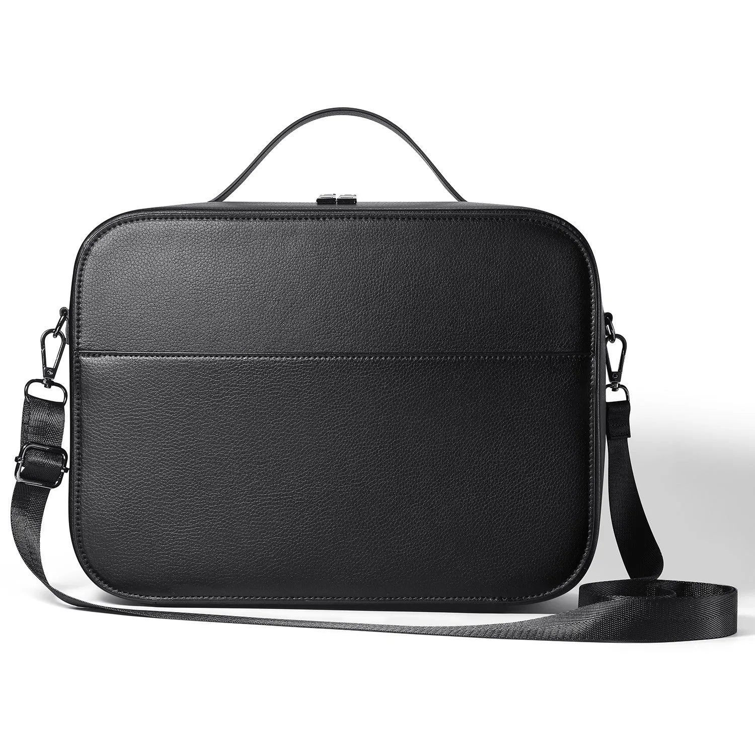 Black superfiber storage box for Apple Vision Pro mixed reality headset with dimensions 32.5 x 24.5 x 11.5 cm