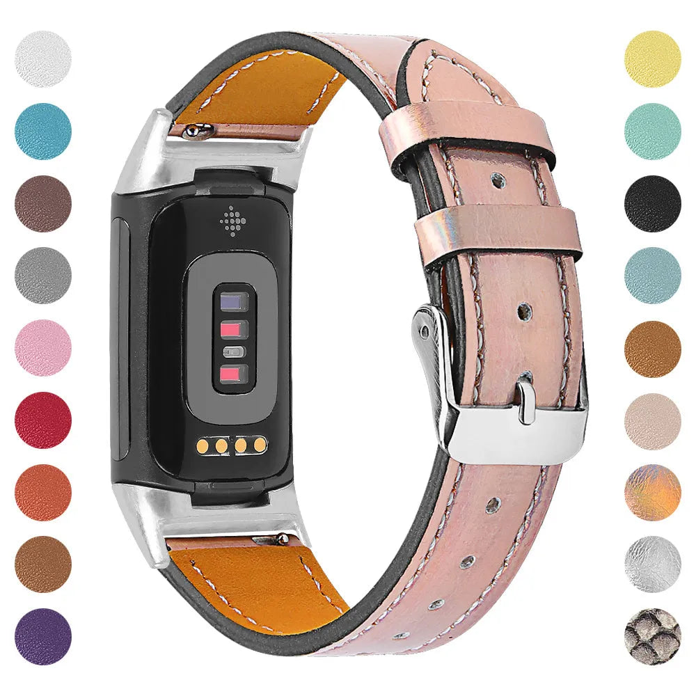 Genuine leather smart watch strap for Fitbit Charge 5 and Charge 6 in various colour options