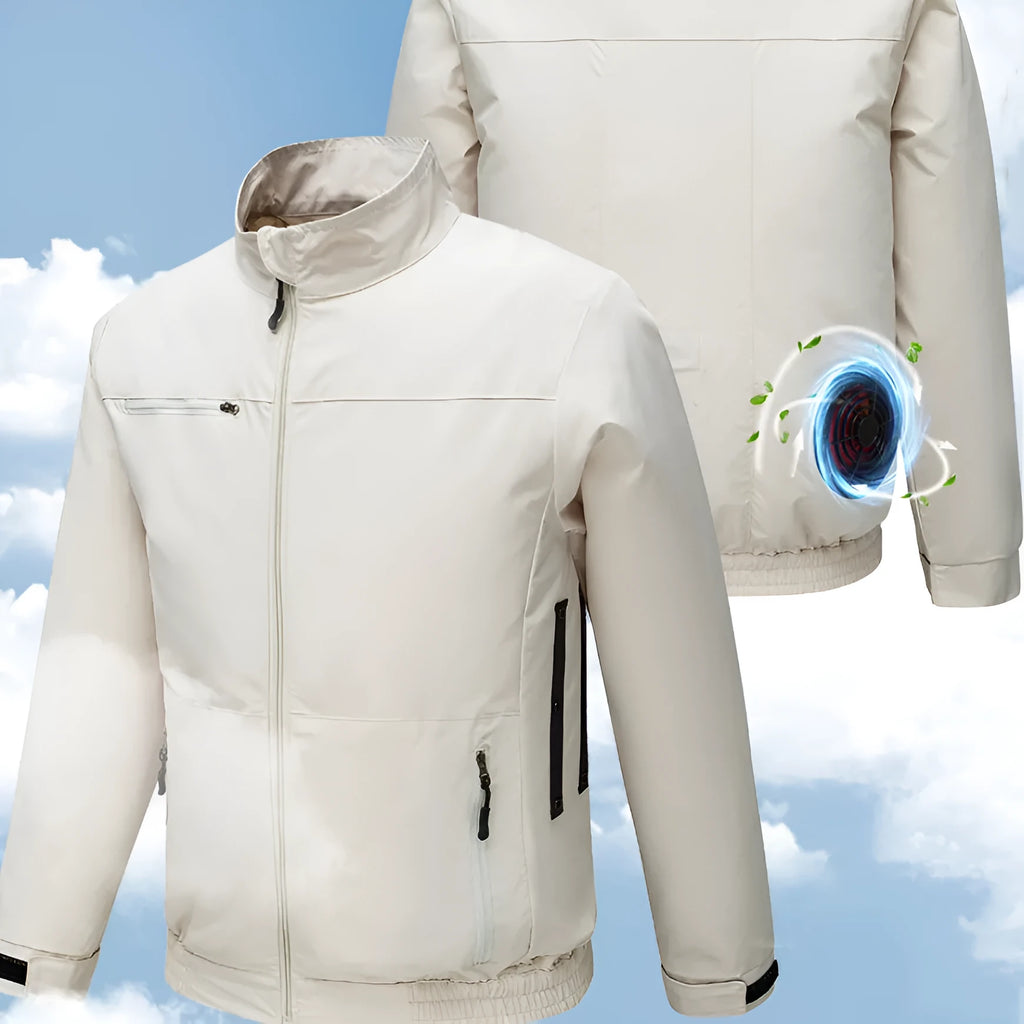 Men's black and white lightweight summer jacket with ventilation holes for outdoor cooling.