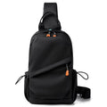 Men's black casual crossbody bag with a single shoulder strap made from polyester.