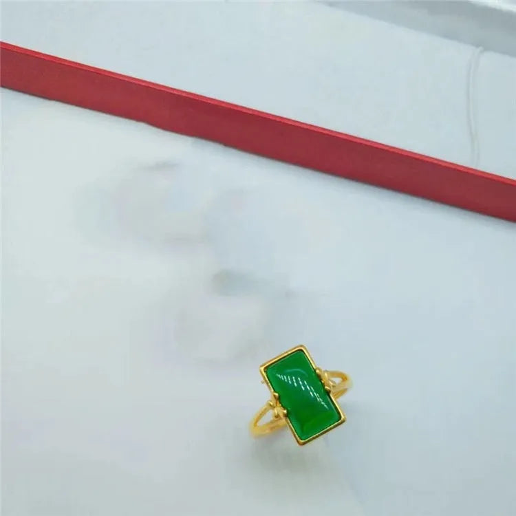 Adjustable brass gold-plated electroplated ring with artificial gemstone inlay in national style design