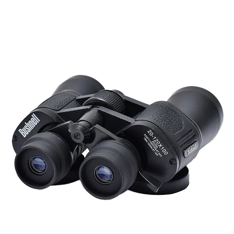 Outdoor telescope binoculars with continuous zoom, shown in a double barrel design.