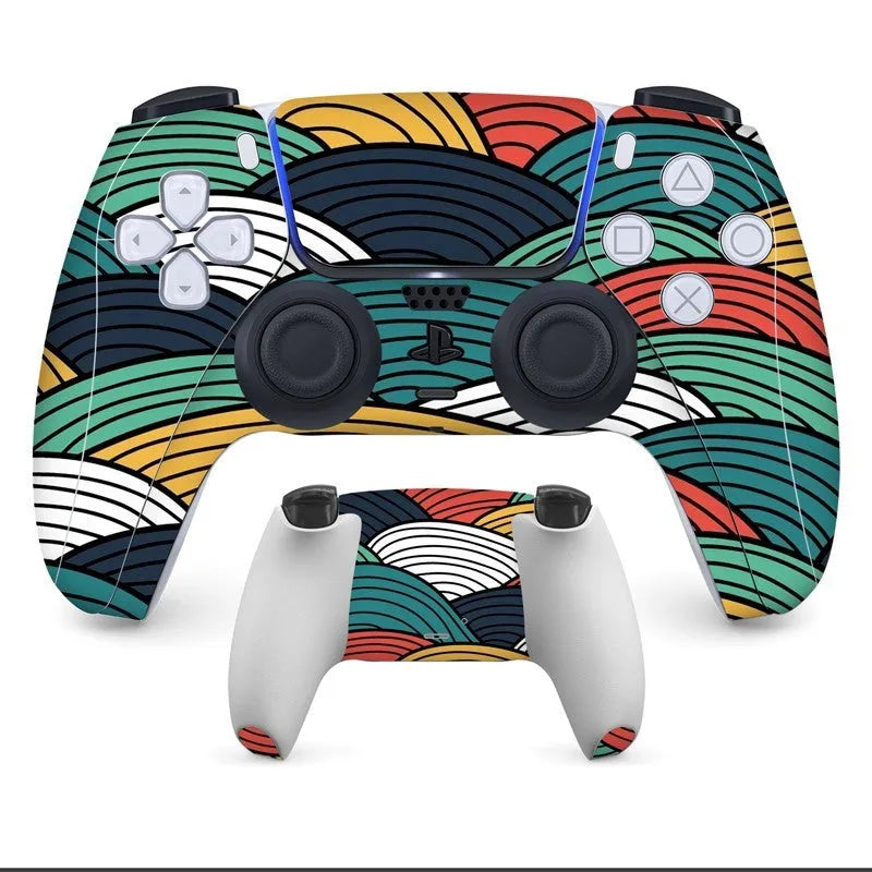 Set of PS5 controller handle stickers in micro-frosted PVC, showing front and back pieces for scratch protection.