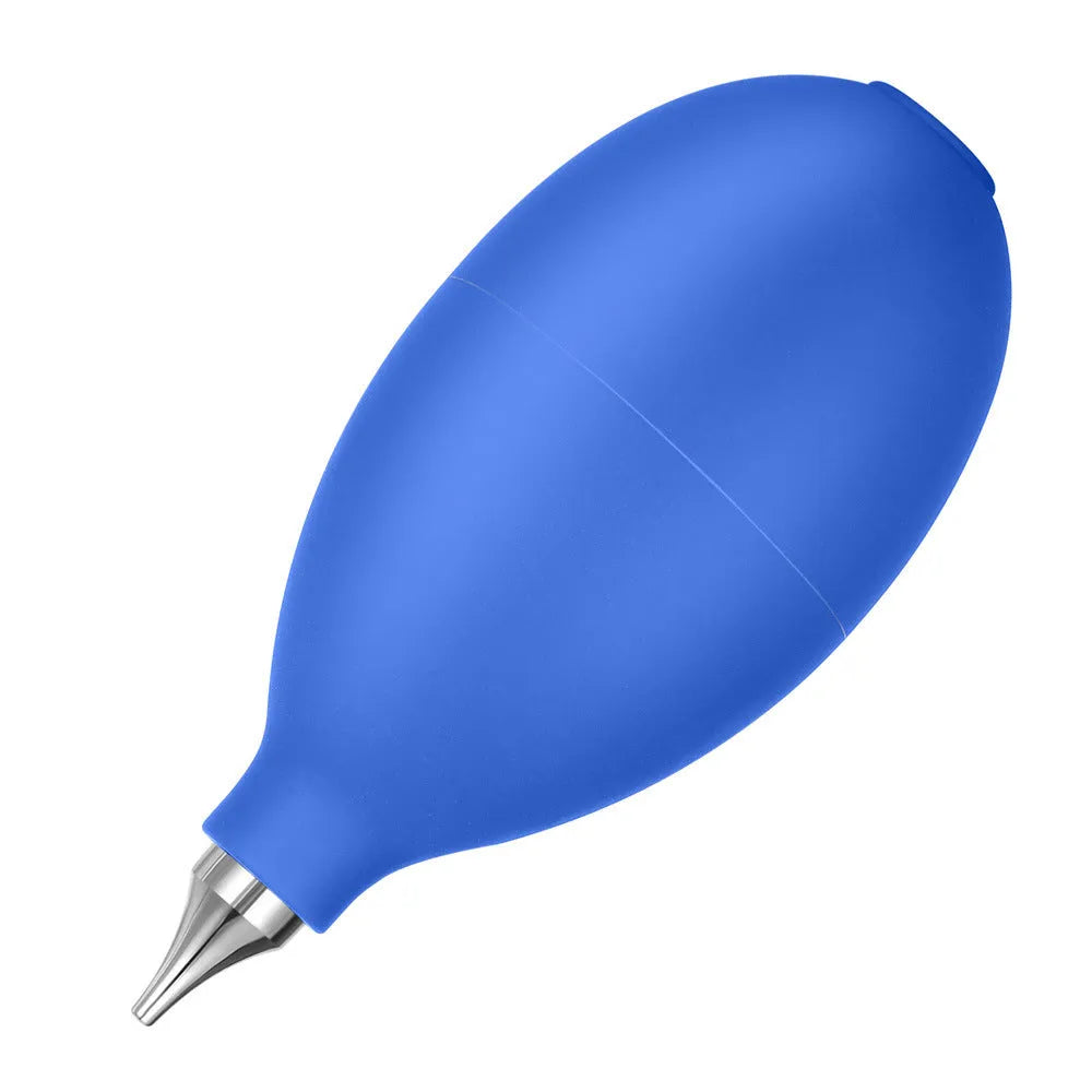 Blue rubber dust removal blower ball for cleaning camera lenses and mobile phones.