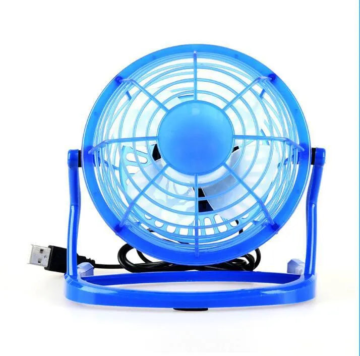 Mini USB desk fan in black colour with adjustable tilt, showing 96mm blades and USB cable