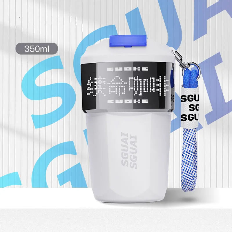 Small Japanese-style stainless steel portable coffee cup in blue, shown with 50mL capacity.