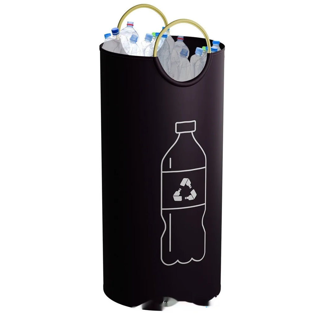 Round portable plastic trash can measuring 38cm wide by 72cm tall