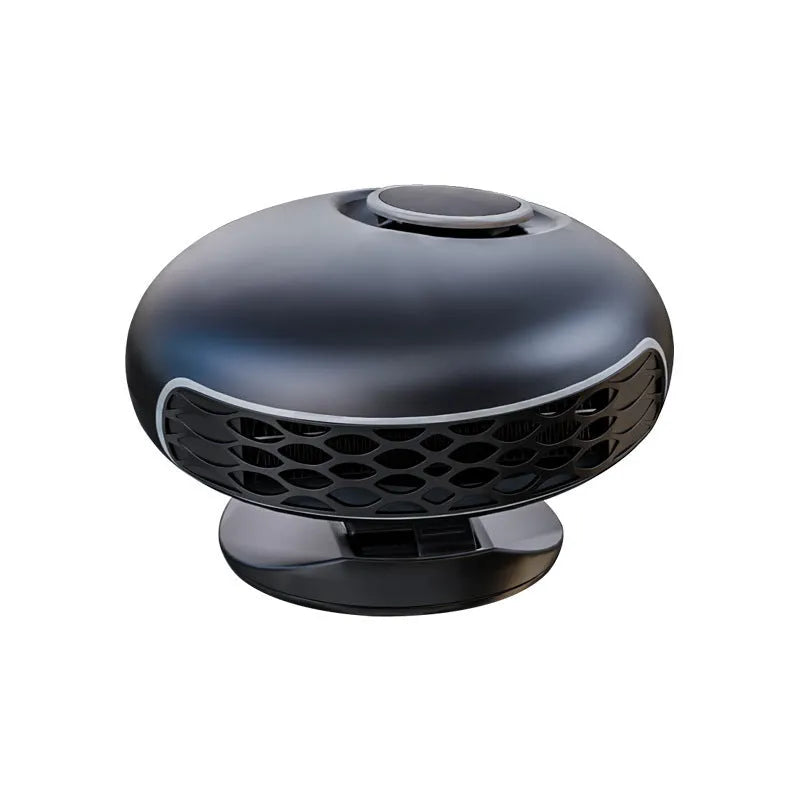 Car warm air blower heating unit in black ABS plastic housing with electrical connections