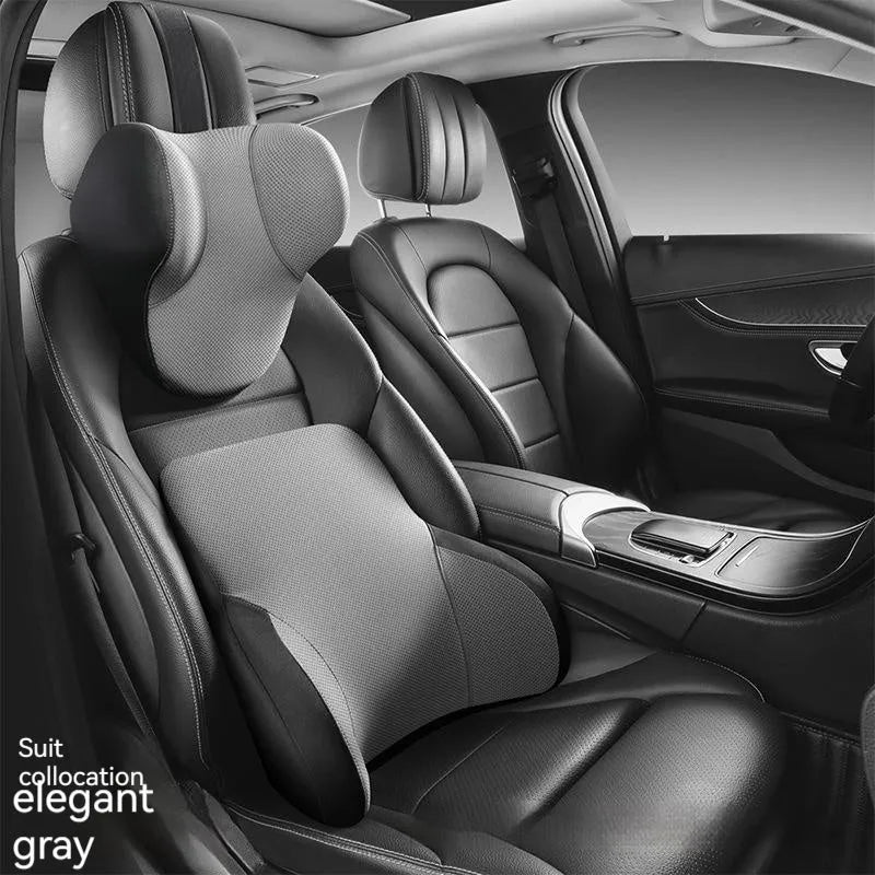 Memory foam car lumbar support and headrest pillow set in knitted fabric with six colour options