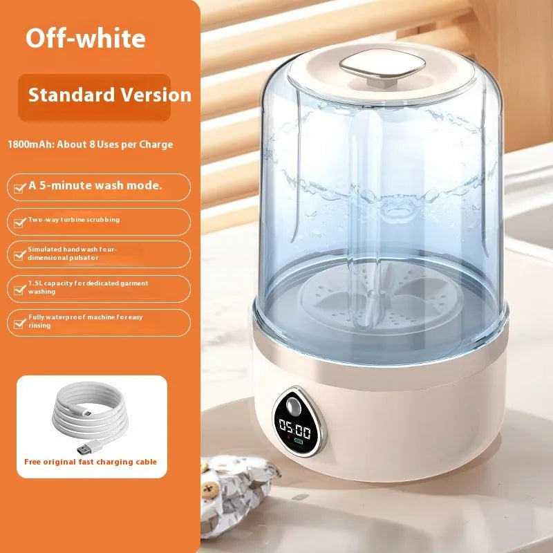 White portable USB-powered mini washing machine with plastic waterproof housing