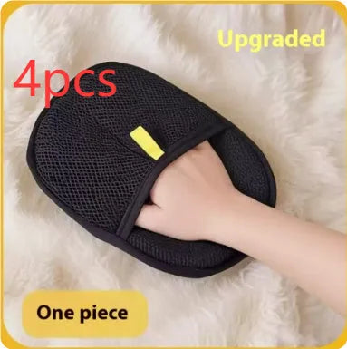 Black pet hair removal gloves with silicone bristles for deshedding dogs and cats