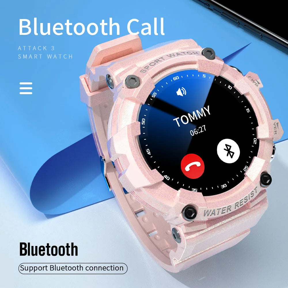 ATTACK 3 IP67 waterproof smartwatch in black, pink or white with round colour screen and TPU strap