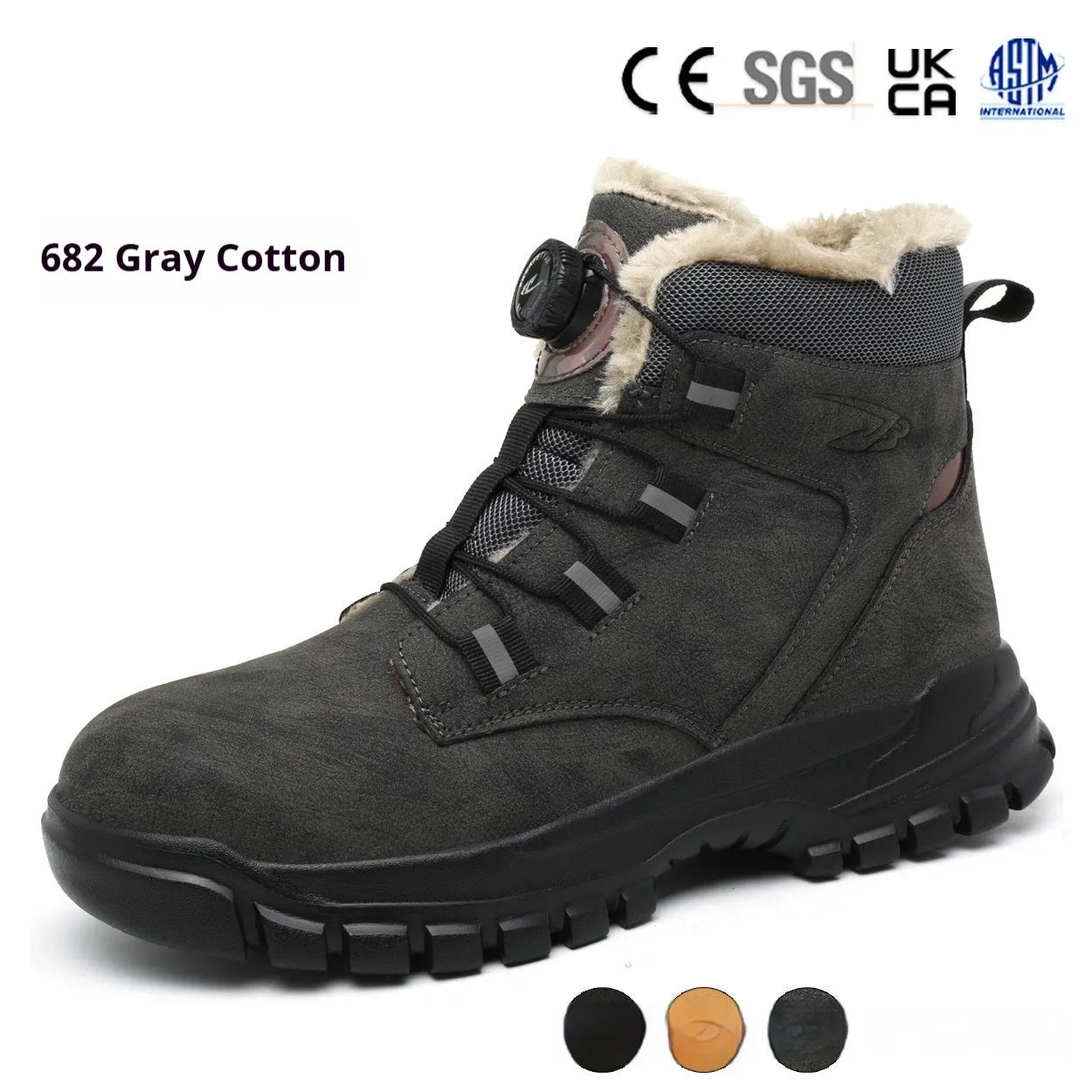 JK682 model leather safety shoes with rubber sole in black, yellow, or grey colour options.