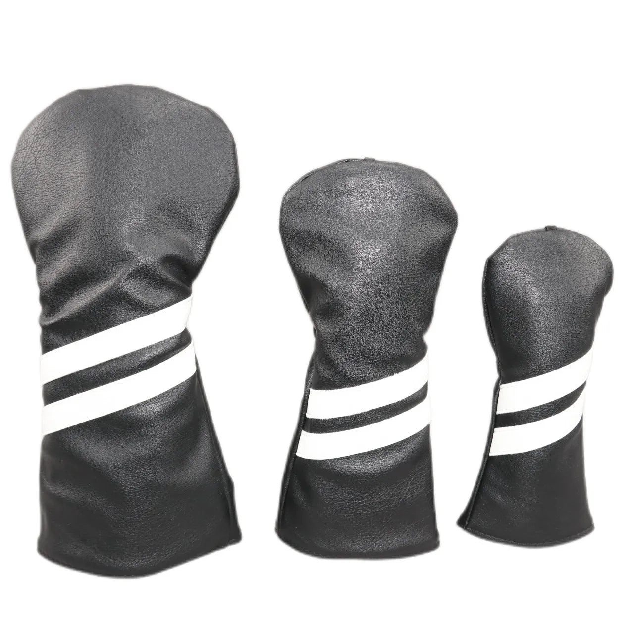 Oblique double stripe golf club head cover in PU material, shown in blue on a golf club.