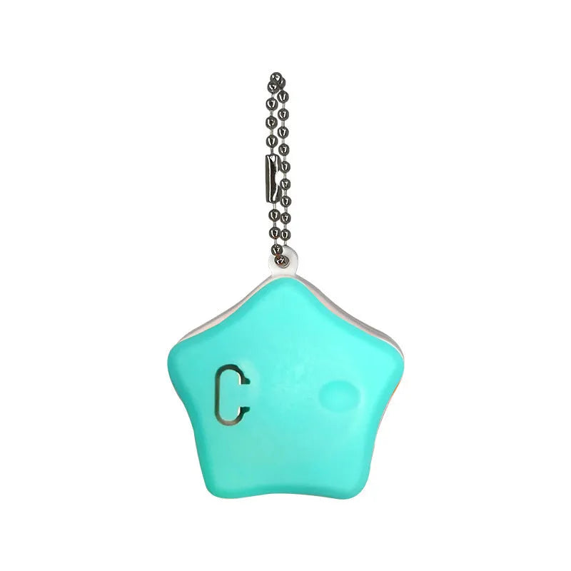 Blue rechargeable pet pendant light showing 6.3cm silicone construction for dog walking safety
