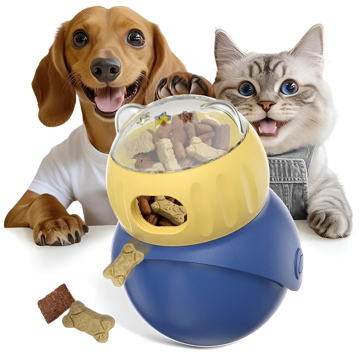 Morandi yellow and blue plastic owl tumbler cat puzzle feeder toy
