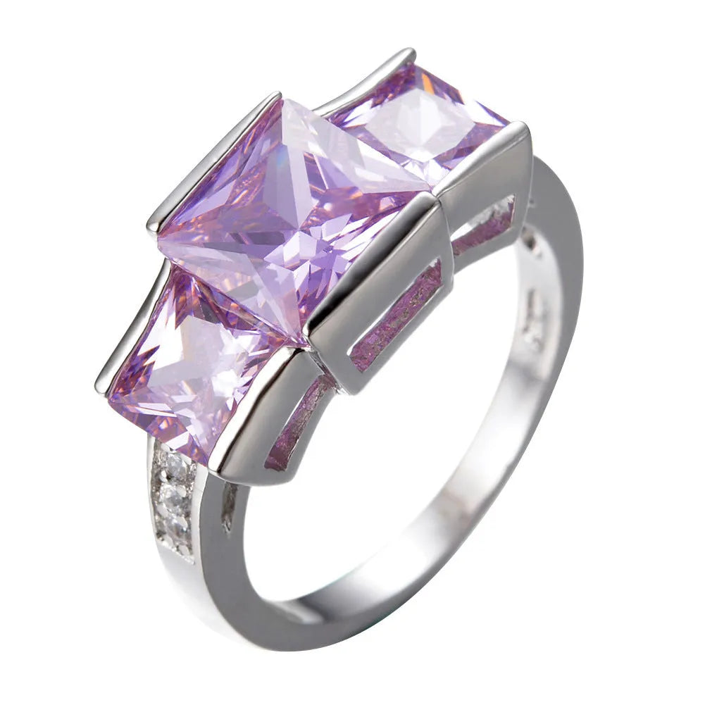 Women's copper alloy ring with electroplated geometric pattern in rainbow colours showing apple green option