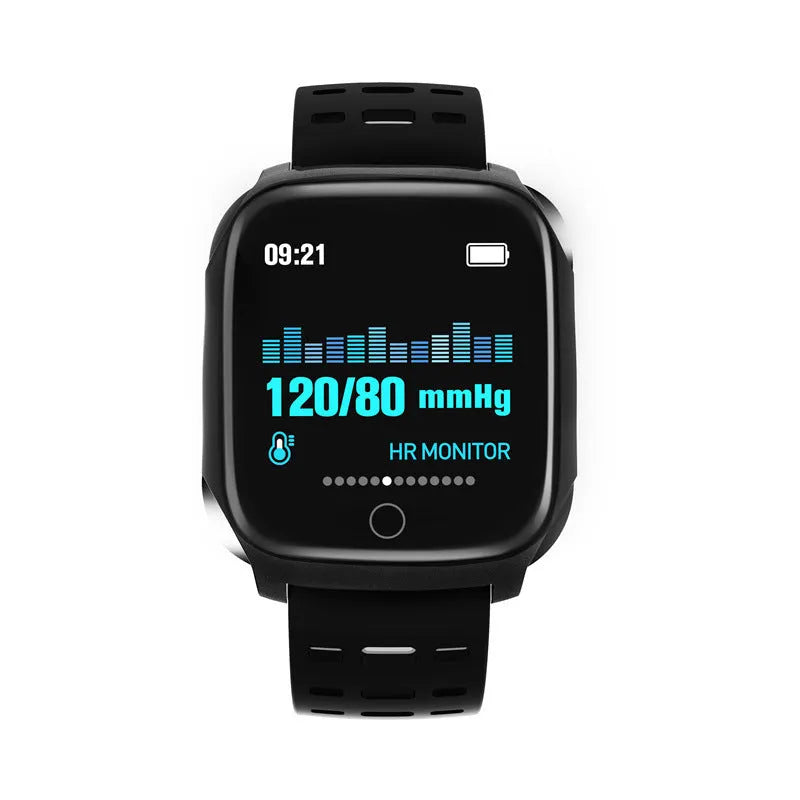 F16 smart watch with ECG monitoring on a silicone wristband in black and grey colour