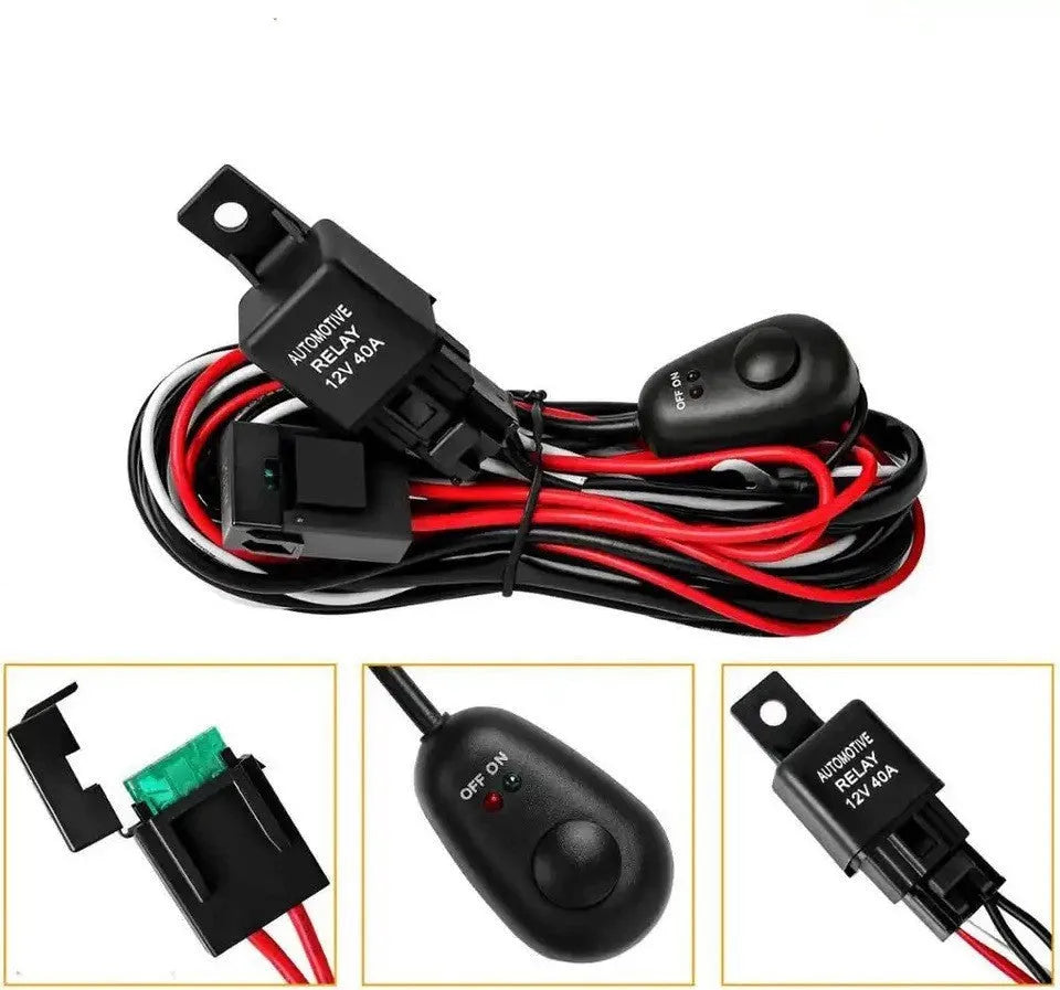 Automotive LED work light wiring harness with silicone cable and connectors