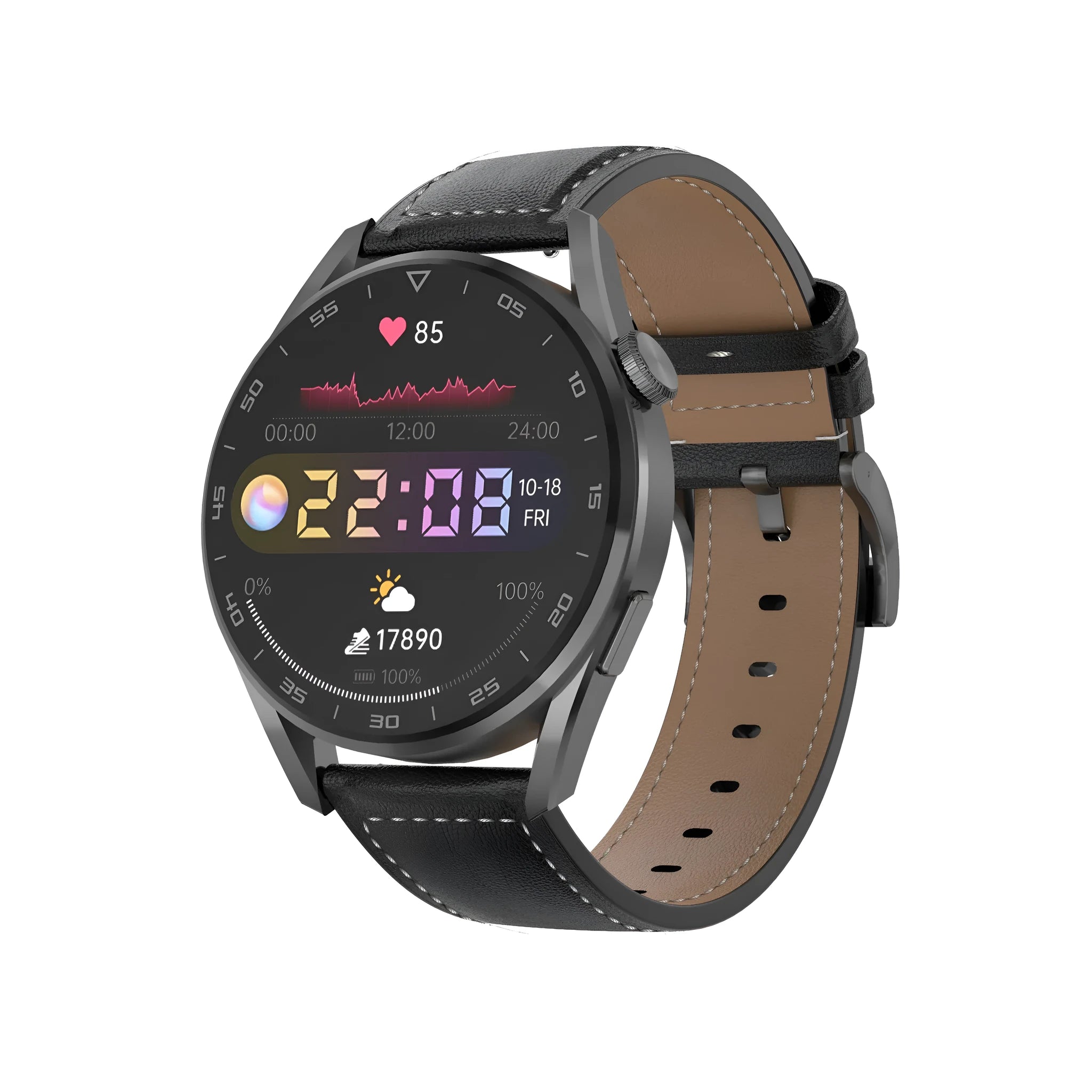 Bluetooth smart watch with metal wristband showing 1.3-inch touchscreen displaying phone call interface