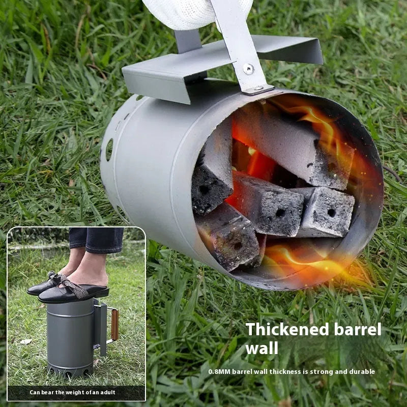 Zinc-iron alloy charcoal fire starter with point carbon barrel design for outdoor barbecues