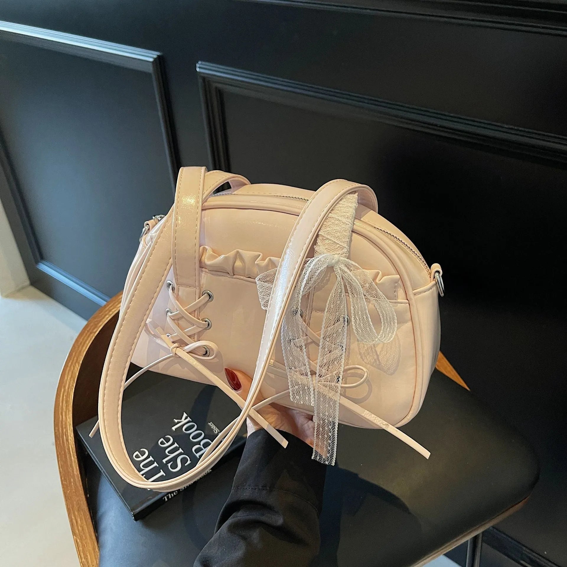 Women's casual PU shoulder handbag with a bandage bow and phone compartment in multiple colour options.