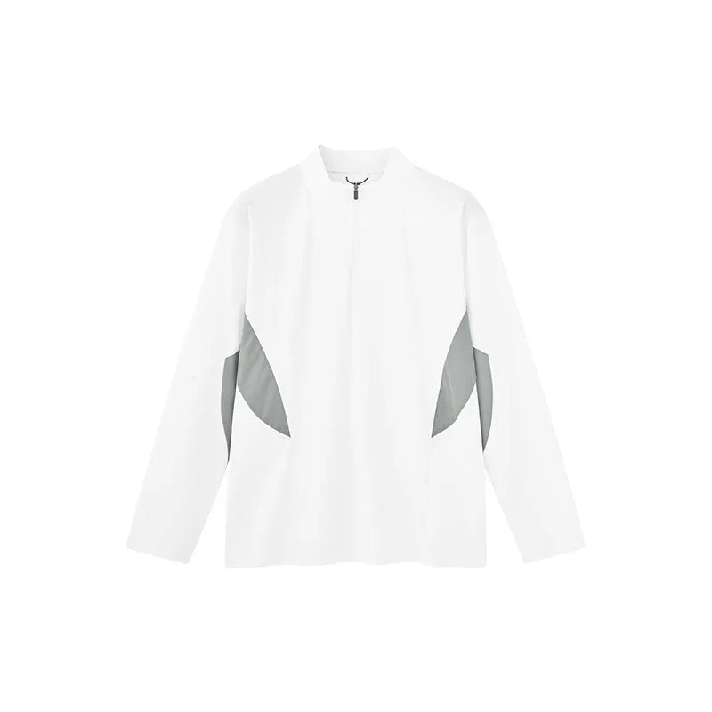 Men's black and beige stitching top with long and short sleeve options in polyester fabric