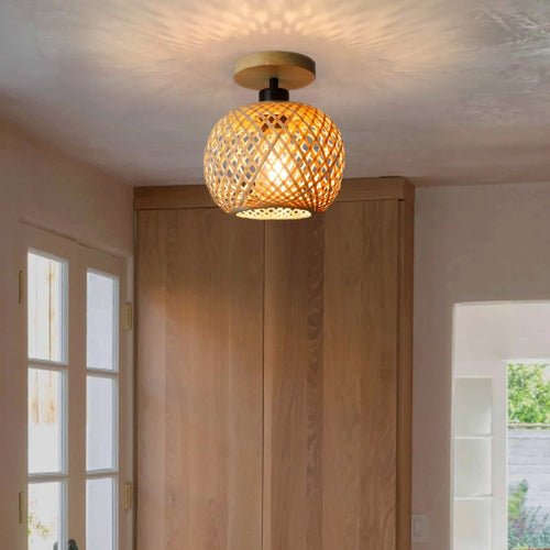Bamboo Japanese-style ceiling lamp with pastoral design for corridor lighting