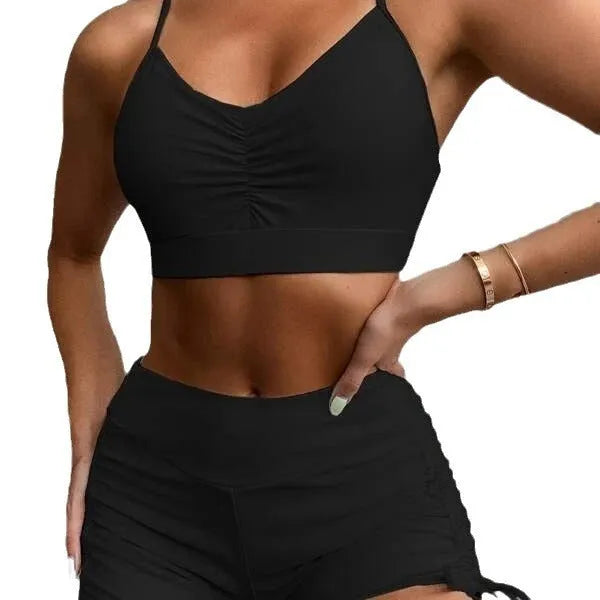 Women's high waist split swimsuit bikini in purple or black with sleeveless design